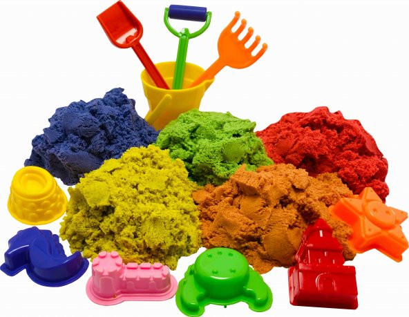 Çocuk etkinlik Kinetik kum ,1 kg Sihirli kum ,kum 5  farklı Renk , 5 adet mini kalıp