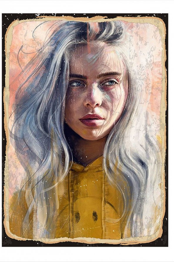 Bedeko Billie Eilish Desenli Ahşap Tablo 18 cm x 27 cm