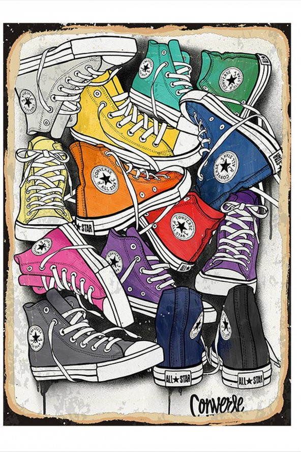 Bedeko Renkli Converse Ayakkabılar Hediyelik Ahşap Tablo 18 cm x 27 cm