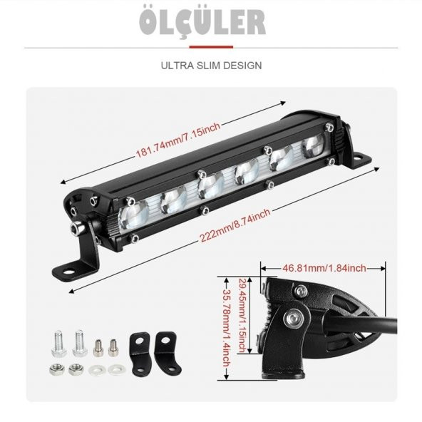Ultra Slim 18w 6 Sıra Led Off Road Lambası Beyaz Yüksek Işık Gücü - 2