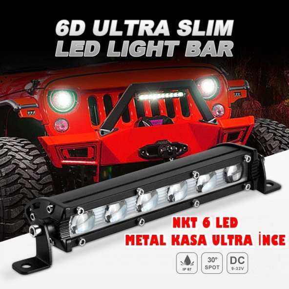 Ultra Slim 18w 6 Sıra Led Off Road Lambası Beyaz Yüksek Işık Gücü