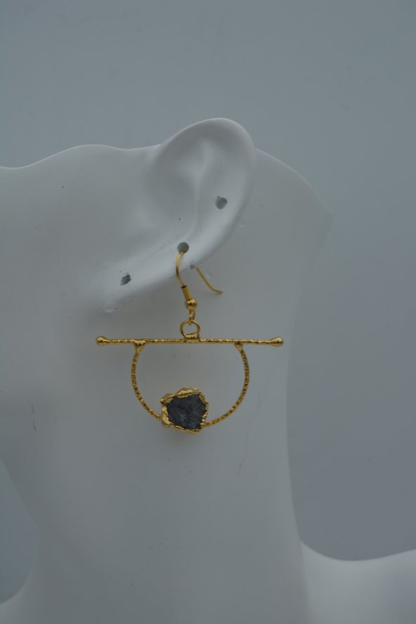 STONEAGE JEWELLERY Kuvars Taşlı Taşarım Küpe Altın Rengi - Resim 2