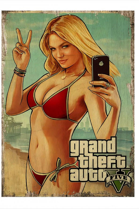 Gta 5 kırmızı bikinili kadın Model Ahşap Tablo 18 cm x 27 cm