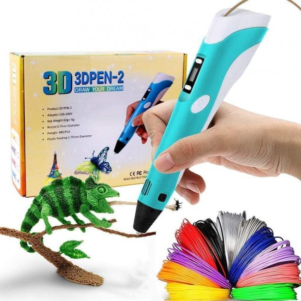 PEMBE Renk 3D Pen Kalem Yazıcı ve 30 metre PLA Filament (10 renk x 3 metre) - 3