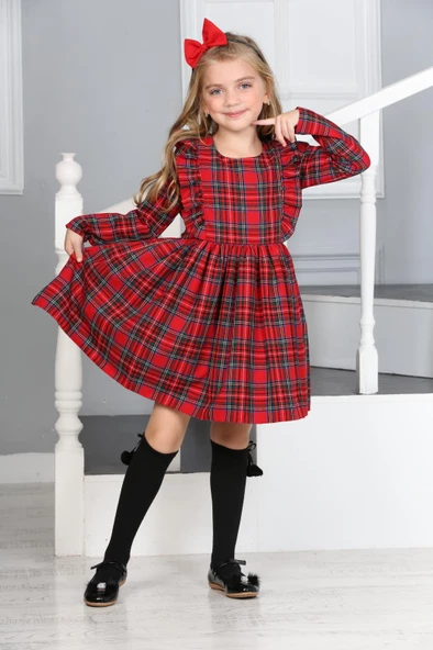 ÇocukYoluKids Gelincik Ekose Kız Çocuk Elbise A1111141111002 - 5