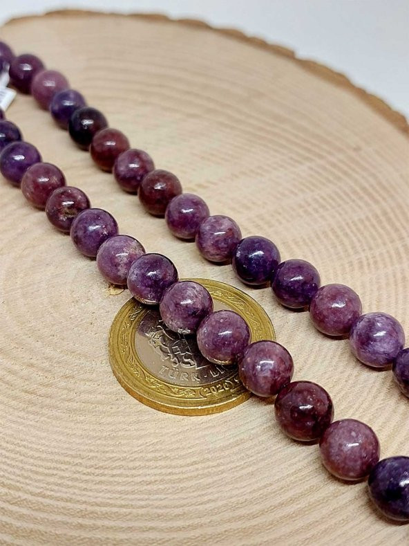 Lepidolit Taşı YARIM Dizi 8mm (18cm uzunluğundadır) ürün görseli