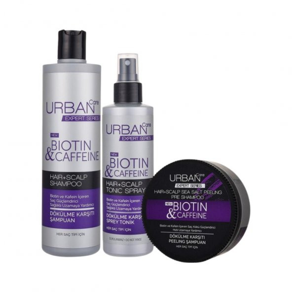 Urban Care Biotin Kafein Şampuan 350 ml & Biotin Kafein Peeling 200 ml & Biotin Kafein Tonik