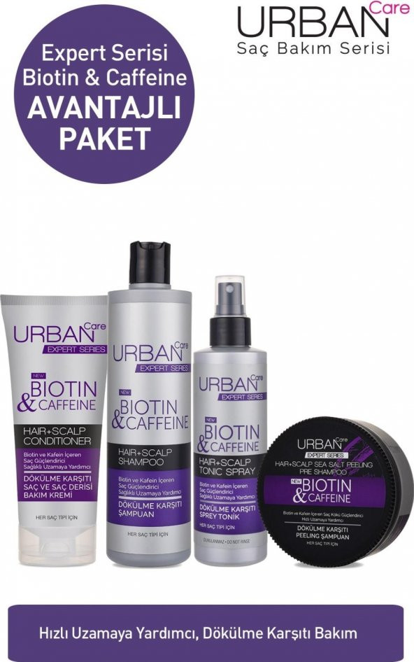 Urban Care Biotin ve Kafein Bakım Kremi 200 ml + Tonik + Peeling + Sampuan