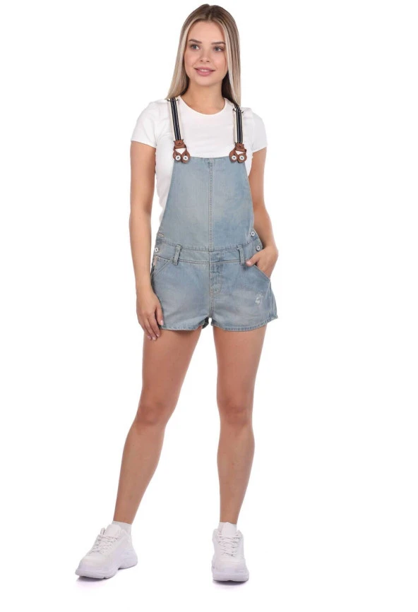 Blue White Kadın Mini Jean Salopet Şort