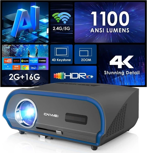 Pxodyda 4K Yüksek Parlaklıkta Dış Mekan Projektörü - Wifi-Bluetooth