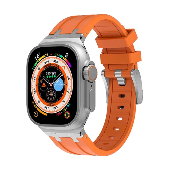 Apple Watch Ultra 2 49mm Kordon Metal Bağlantılı Silikon Kordon 89