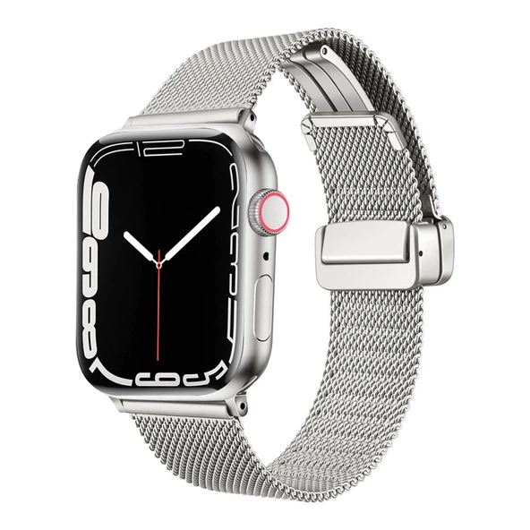 Apple Watch 7 45mm Kordon Klipsli Metal Hasır Kordon 85