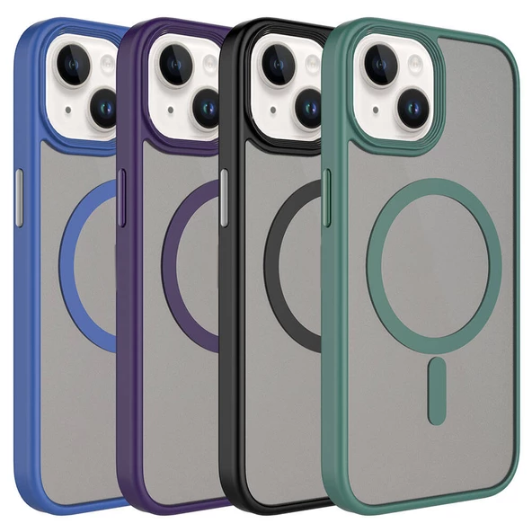 Apple iPhone 15 için Magsafe ile uyumlu Kılıf Arkası Mat Kenar Korumalı Kapak Flet - Resim 3