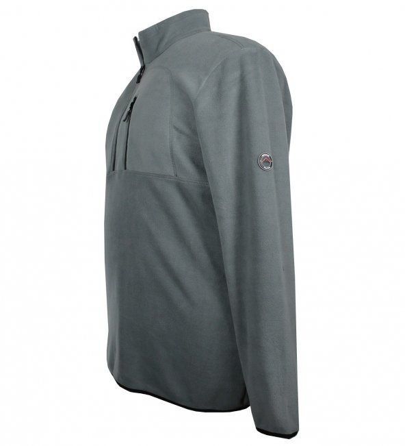 Büyük Beden Dik Yakalı Polar Sweatshirt Gri - 2