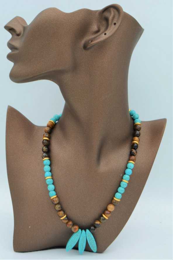 STONEAGE Turkuaz ve Kaplan Gözü Taşlı Gemici Kilitli Özel Kolye ürün görseli