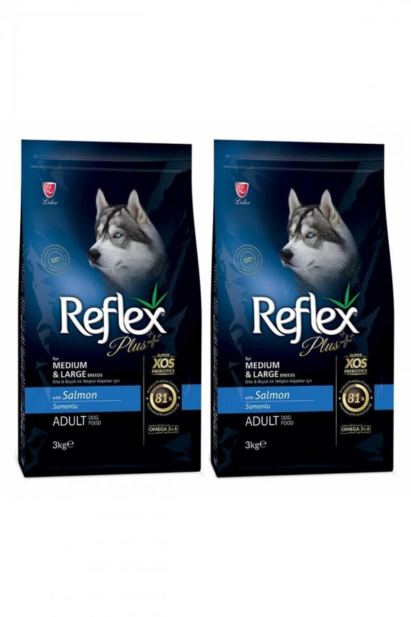 Reflex Plus Orta Büyük Irk Somonlu Yetişkin Köpek Maması 3 Kg 2Lİ SET