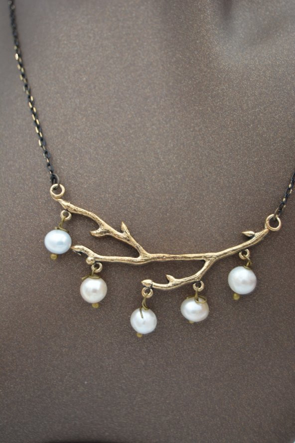 STONEAGE Gerçek İncili Ağaç Dalı Bayan Kolye - Resim 2