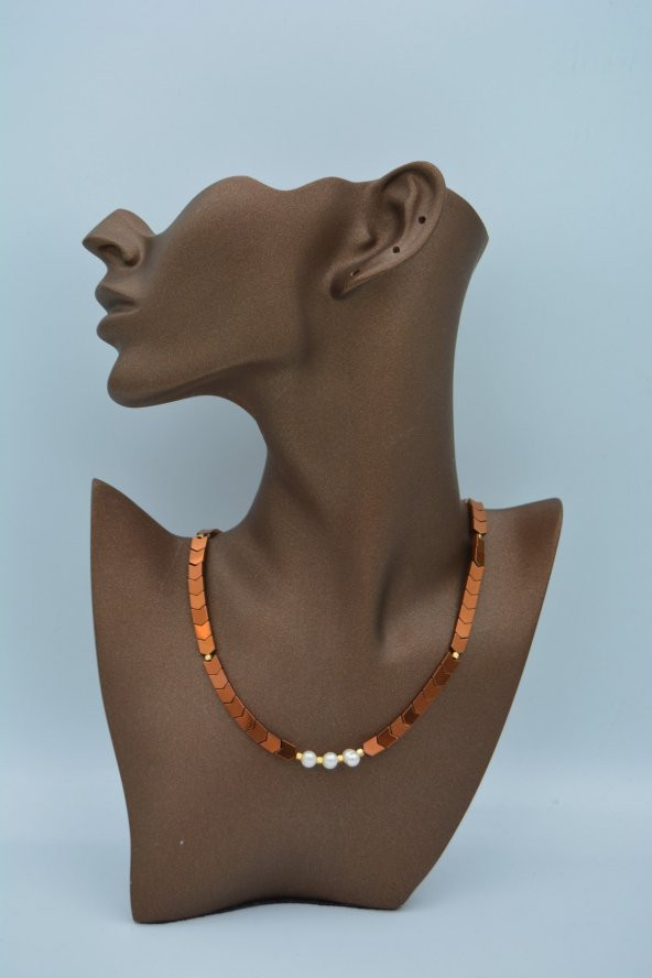 STONEAGE Hematit ve İncili Tasarım Şifa Kolyesi - Resim 3