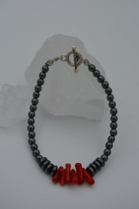 STONEAGE Hematit ve Mercan Taşlı Nazar ve Şifa Bilekliliği - Resim 2