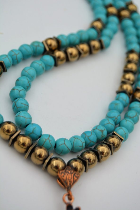 STONEAGE Turkuaz ve Hematit ve Turkuaz Taşlı Nazar ve Şifa Kolyesi - Resim 2