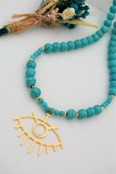 STONEAGE Turkuaz Taşlı Nazar Göz Şifa Kolyesi - Resim 5