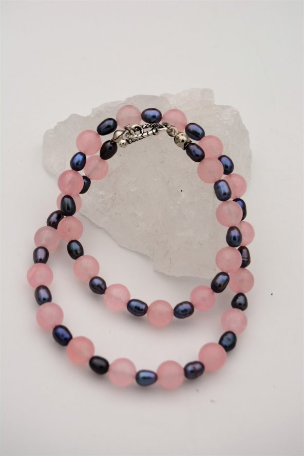 STONEAGE Pembe Kuvars Hematit Taşlı T Kilit Şifa Kolyesi - Resim 2