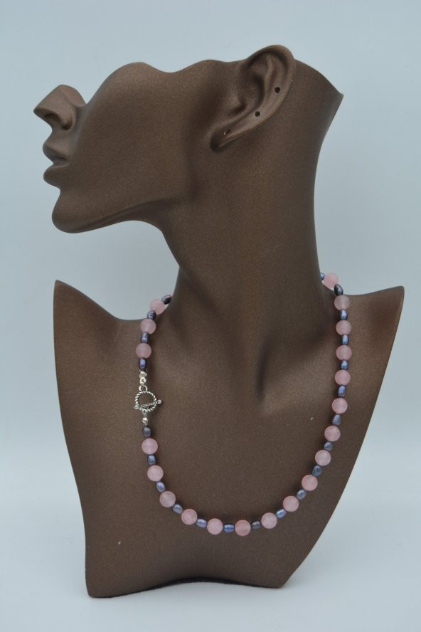 STONEAGE Pembe Kuvars Hematit Taşlı T Kilit Şifa Kolyesi - Resim 4