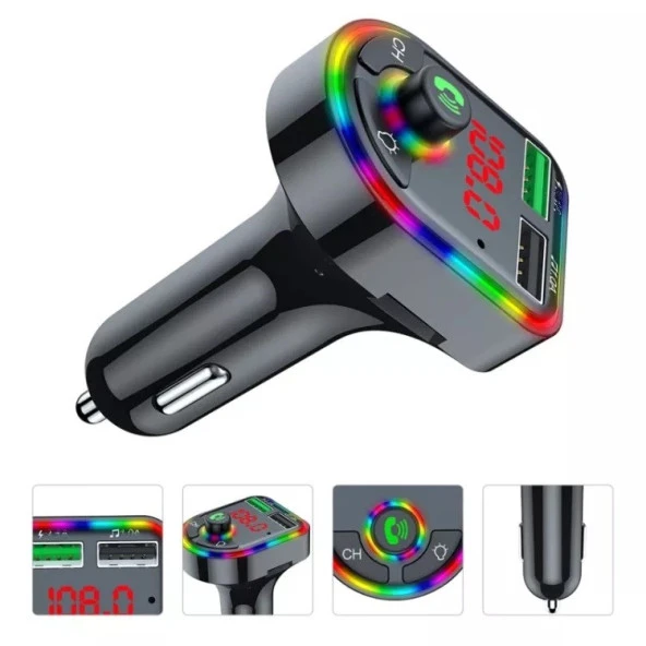 Concord C-616 Rgb Işıklı 2.1 A Şarj USB & TF Girişi Bluetooth 5.1V Fm Transmitter - 5