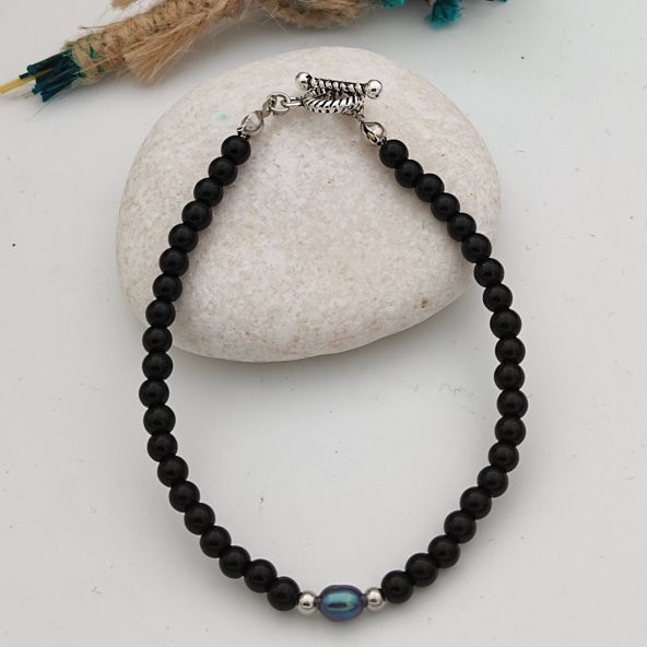 STONEAGE Siyah İnci ve Oniks Taşı Şifa Bilekliği ürün görseli