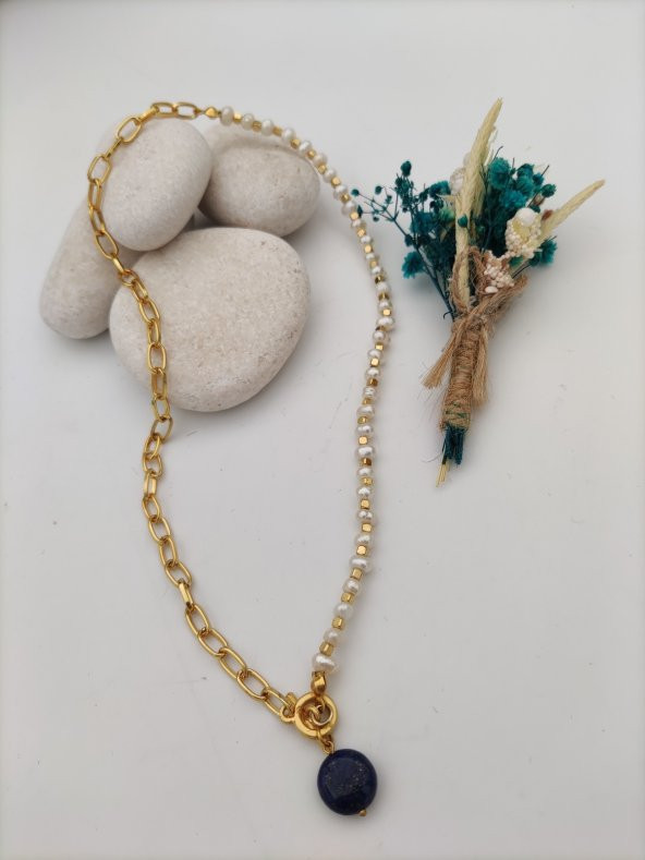 STONEAGE İnci ve Lapis Lazuli Taşlarından Şifa Kolyesi ürün görseli