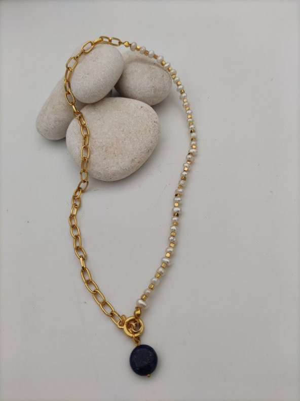 STONEAGE İnci ve Lapis Lazuli Taşlarından Şifa Kolyesi - Resim 3