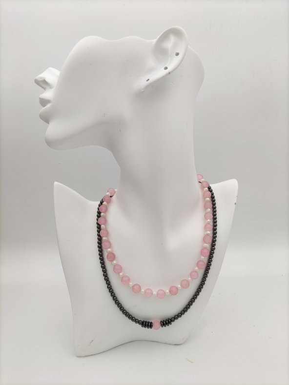 STONEAGE Pembe Kuvars ve İnci Şifa Kolyesi ürün görseli