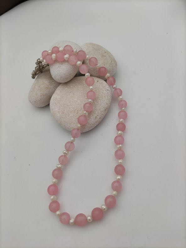 STONEAGE Pembe Kuvars ve İnci Şifa Kolyesi - Resim 5