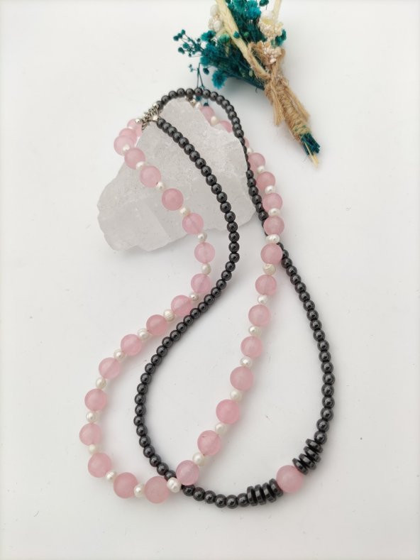 STONEAGE Pembe Kuvars ve Hematit Taşlı Şifa Kolyesi - 2