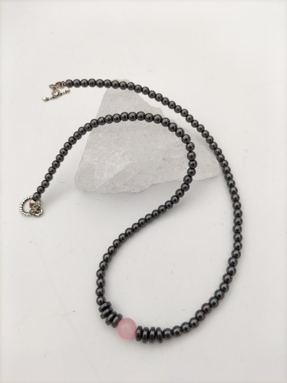 STONEAGE Pembe Kuvars ve Hematit Taşlı Şifa Kolyesi - 3