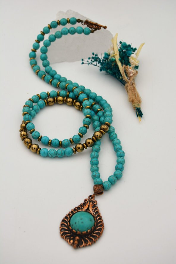 STONEAGE Turkuaz Taşlı Nazar Şifa Kolyesi ürün görseli