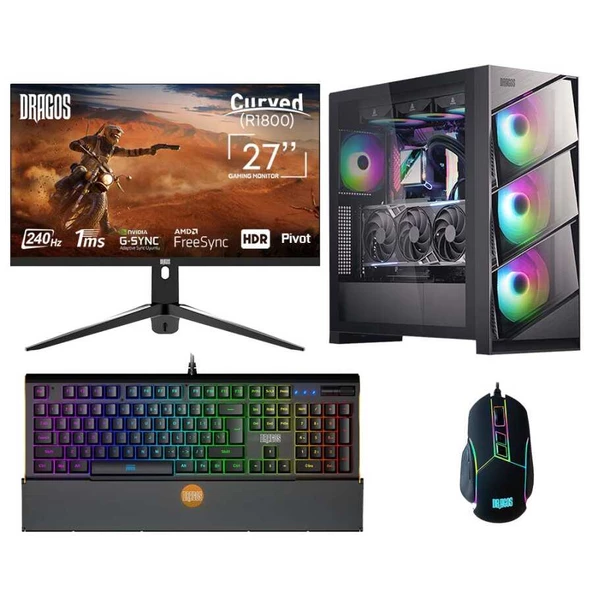 Dragos DRx6103 Ryzen 5 5600 16GB Ram 1TB M.2 NVMe SSD 8GB RTX4060 Ekran Kartı 27 İnç 240Hz Curved Monitör Oyuncu Bilgisayarı