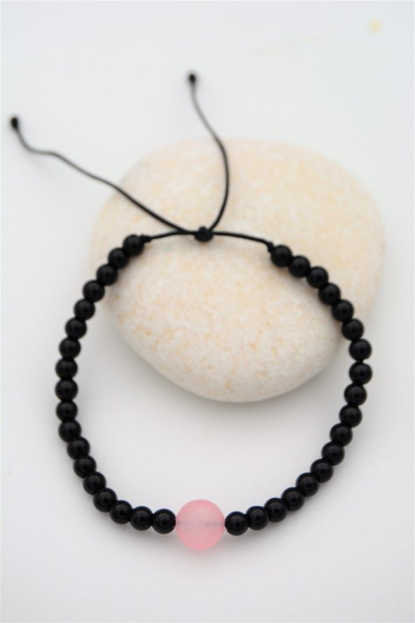 STONEAGE Oniks ve Pembe Kuvars Metalsiz Bileklik Antialerjik ürün görseli