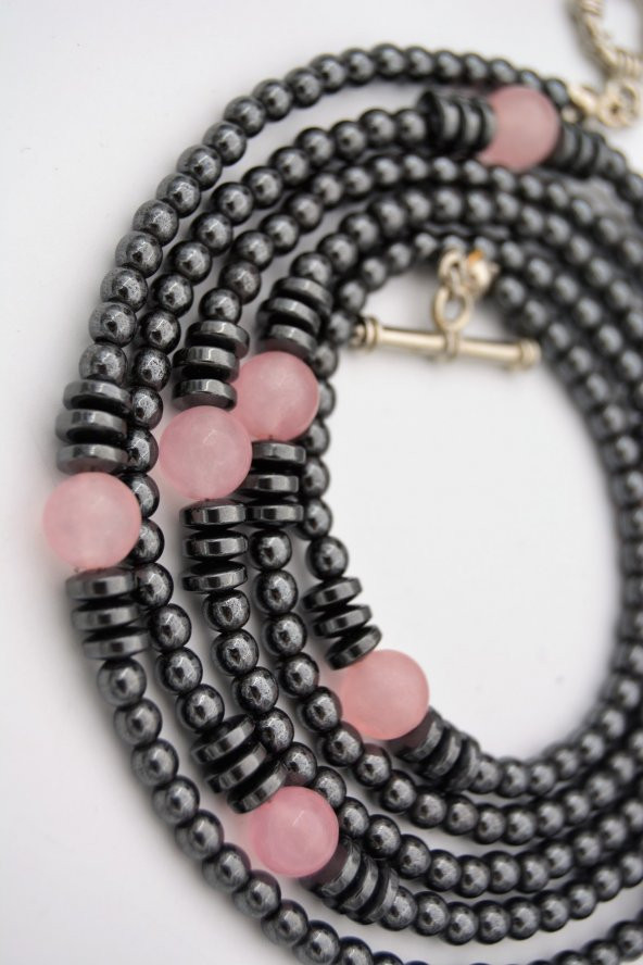 STONEAGE Pembe Kuvars Hematit Taşlı Gemici Kilit Şifa Kolyesi - Resim 4