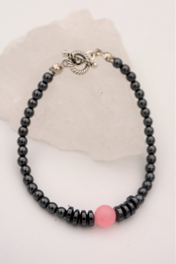 STONEAGE Pembe Kuvars ve Hematit Taşlı Şifa Bilekliliği - Resim 2