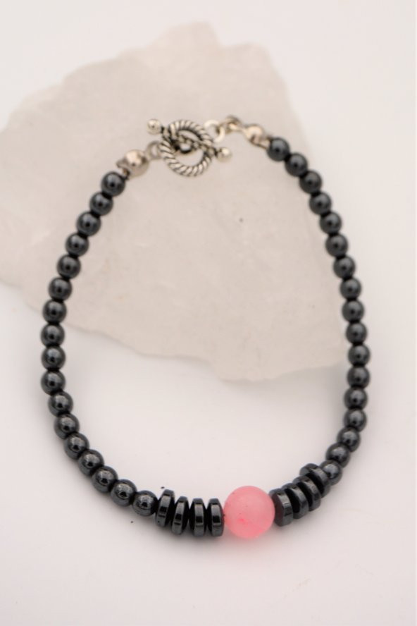 STONEAGE Pembe Kuvars ve Hematit Taşlı Şifa Bilekliliği - Resim 3