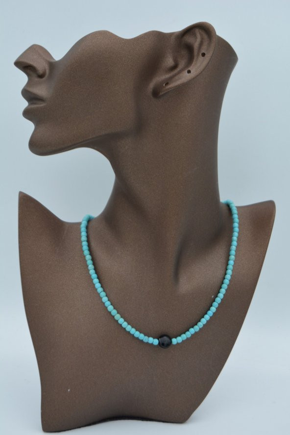 STONEAGE Oniks ve Turkuaz T Kilit Şifa Kolyesi ürün görseli