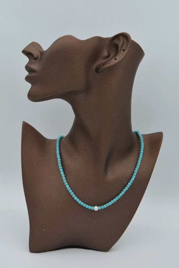 STONEAGE İnci ve Turkuaz T Kilit Şifa Kolyesi - Resim 3