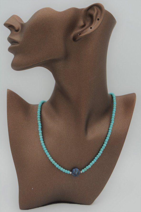 STONEAGE Lapis Lauli ve Turkuaz Taşlı T Kilit Şifa Kolyesi - Resim 2