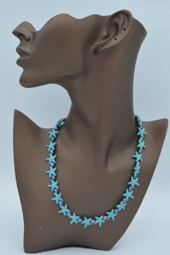 STONEAGE Siyah İnci ve Turkuaz Taşlı T Kilit Şifa Kolyesi Nazar İçin - Resim 5