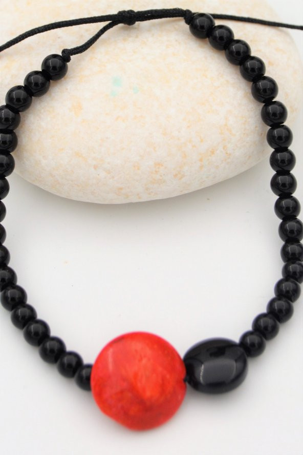 STONEAGE ORİJİNAL ONİKS TAŞI VE MERCAN METALSİZ ŞİF BİLEKLİĞİ ürün görseli