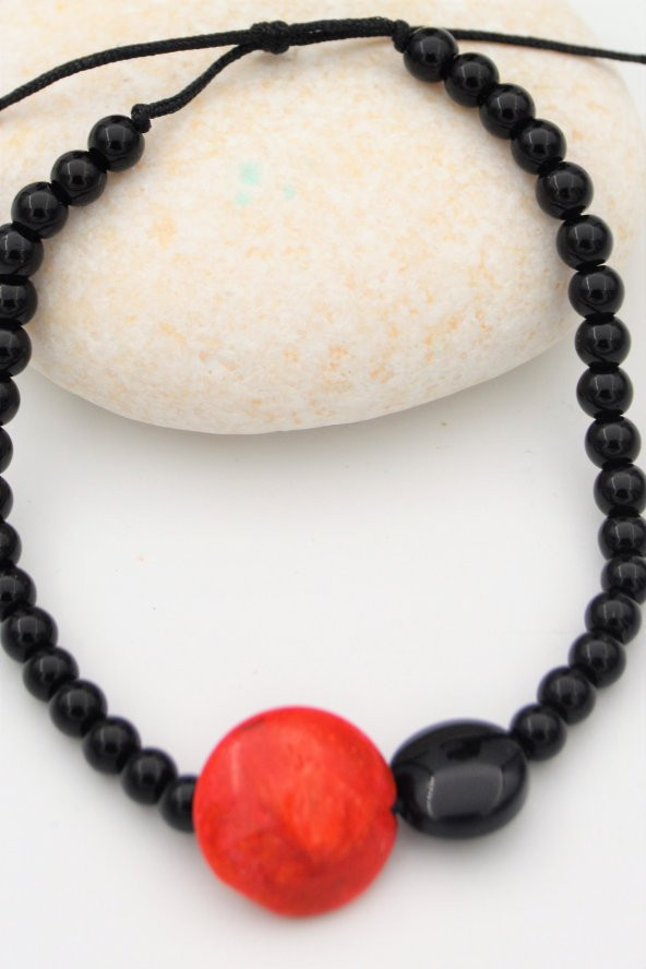 STONEAGE ORİJİNAL ONİKS TAŞI VE MERCAN METALSİZ ŞİF BİLEKLİĞİ - Resim 2