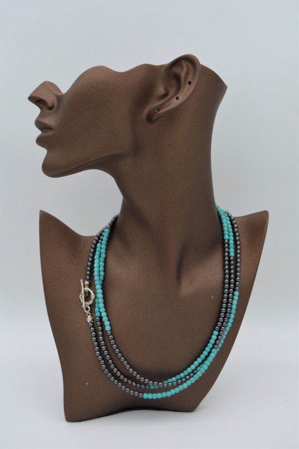 STONEAGE Hematit ve Turkuaz Taşlı Gemici Kilitli Şifa Kolyesi ürün görseli