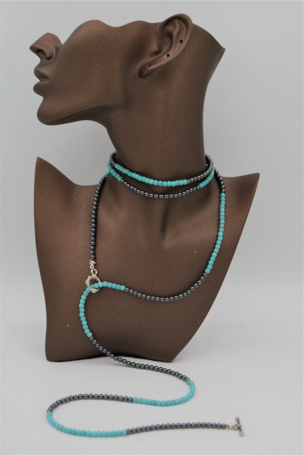 STONEAGE Hematit ve Turkuaz Taşlı Gemici Kilitli Şifa Kolyesi - Resim 4