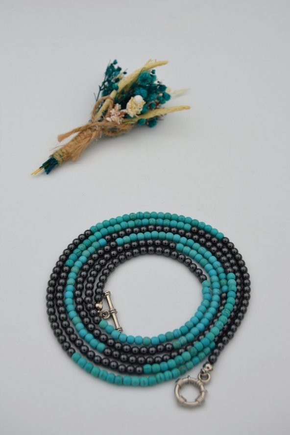 STONEAGE Hematit ve Turkuaz Taşlı Gemici Kilitli Şifa Kolyesi - Resim 5